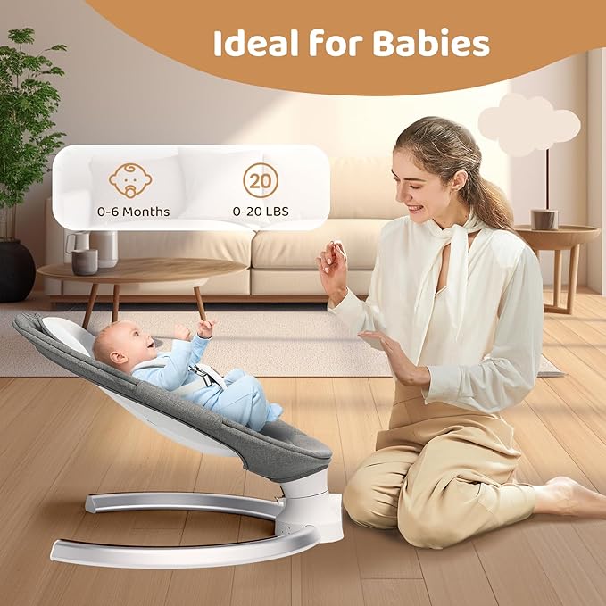 Baby Swings for Infants - Exclusive App & Bluetooth Function, Electric Baby Swing with 5 Point Harness & 5 Sway Speeds, 10 Preset Lullabies, Portable Infant Swing for Indoor/Outdoor(Dark Gray)