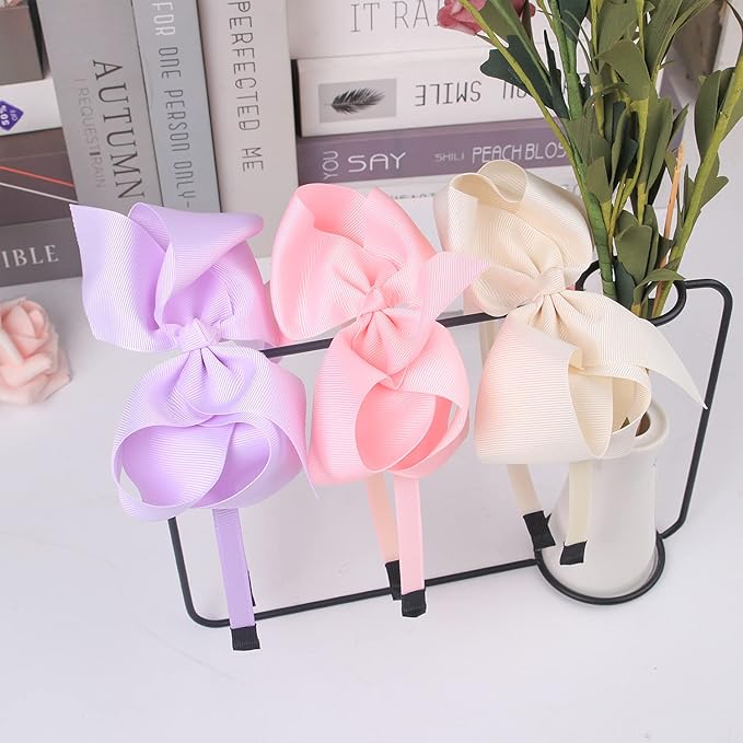 5Inch Hair Bows Headbands for Girls Grosgrain Ribbon Bows Hairbands for Toddler Kids Children Hair Accessories Pack of 8