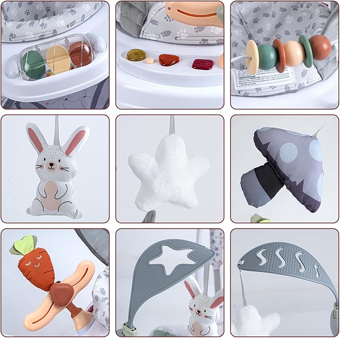 Baby Activity Center, Baby Jumper Activity Center with Music, Interactive Toys, 360° Rotating Seat, 3 Adjustable Heights, Infant Activity Jumper for 6+ Months (Rabbit)
