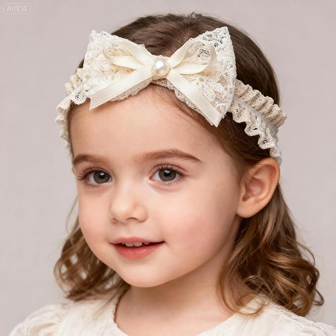 Handmade Baby Girl Headbands in Beige Baby Bows and Floral Lace Headband Bows for Newborns and Toddlers Cute Baby Girl Bows and Newborn Headband Bows