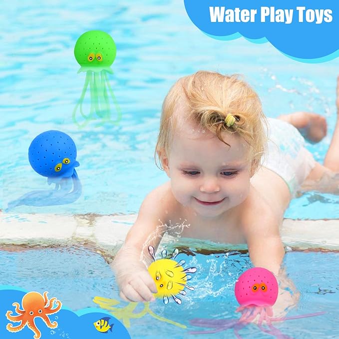 4 PCS Octopus Water Balls, Sensory Stress Relief Floating Pool Toys for Kids, Water Splash Balls Toddler Swim & Bath Toys, Christmas Goodie Bag Fillers for Babies