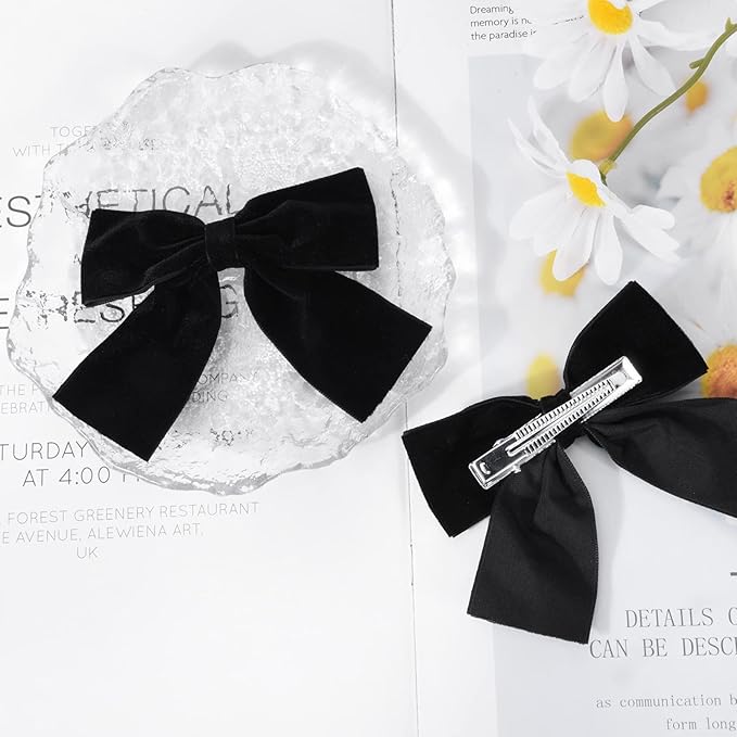 2PCS Velvet Hair Bows Black Hair Ribbon Clips 4" Big Fall Alligator Clips Hair Accessories for Women Girls Toddlers Kids Baby