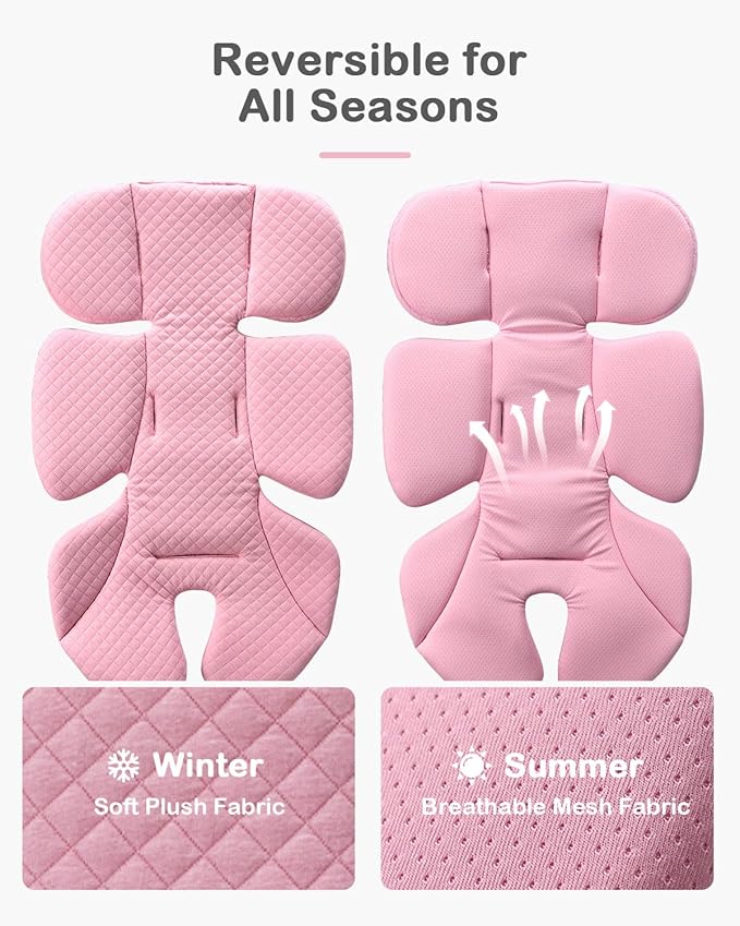 Infant Car Seat Insert Adjustable Head Support for Preemie Newborn Toddler, Reversible Baby Head Body Support Cushion for Carseats and Strollers Side Impact Protection - Pink