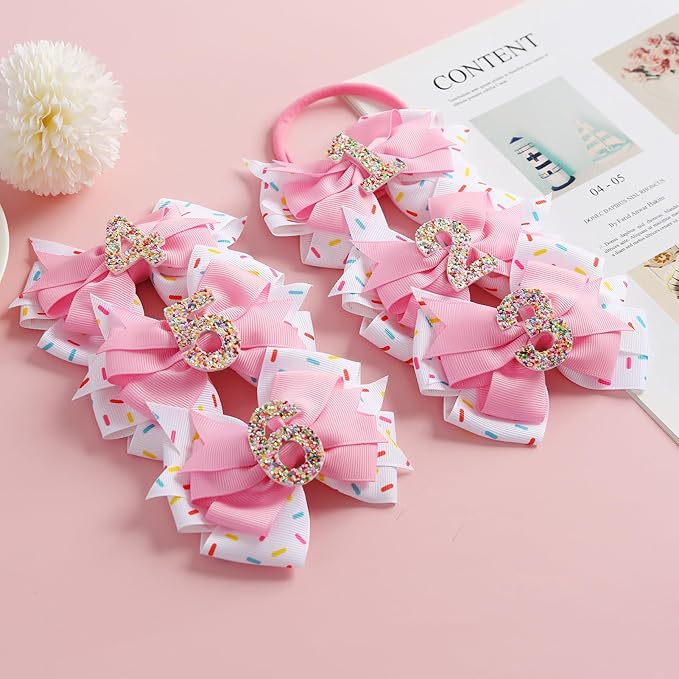 2Pcs Birthday Hair Bow for Baby Girls 2 3 4 5 6 7 Years Sprinkle Decorations Confetti Ice Cream Party Pink Pigtail Hair Accessories for Two 2nd Second Birthday