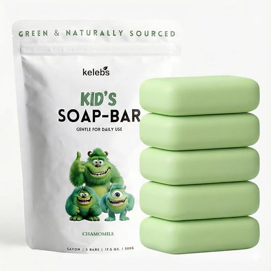KELEBS Hypoallergenic Kids Soap Bar 5-Pack | Organic & Gentle Chamomile Body Wash for Children | Natural Ingredients | Fun Bath Time