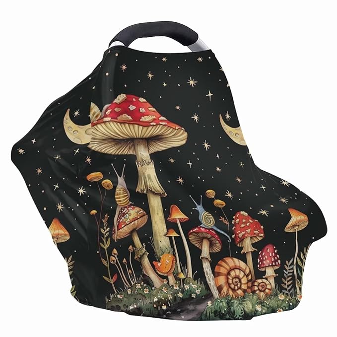 Youngerbaby Black Mushroom Nursing Cover Carseat Canopy Car Seat Covers for Babies Mom Breastfeeding Scarf Infant Multi Use Cover for Baby Stroller Shopping Cart Feeding High Chair