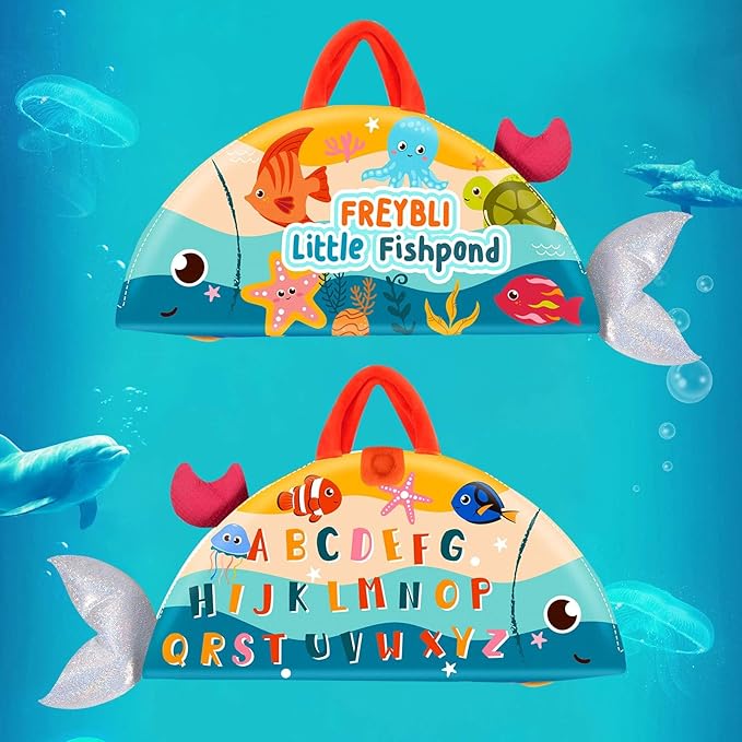 FREYBLI Montessori Toys for 1 Year Old - Cloth Toddler Fishing Game with Stacking Cups, Fishing Toy for One Year Old Boy Girl First Birthday Gifts, Sorting Learning Baby Toy 1-3 Easter Basket Stuffers
