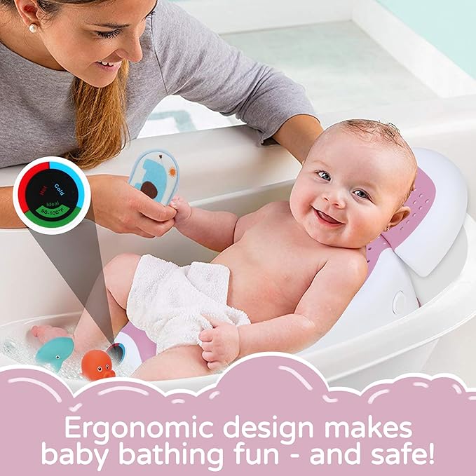 babove Baby Bath Support | Newborn Bathtub, With Thermometer, Collapsible, Ergonomically Designed, Baby Tubs for Newborn Essentials Must Haves (Pink)