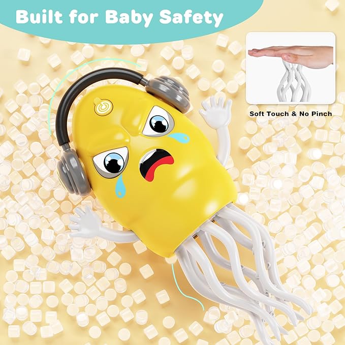 Dancing Squid Toy with Spray, Dancing Octopus Crawling Toys with Music and Lights, Electric Crawling Octopus Baby Toy, Tummy Time Squid Toys, Birthday Baby Gifts Christmas Stocking Stuffers (Yellow )
