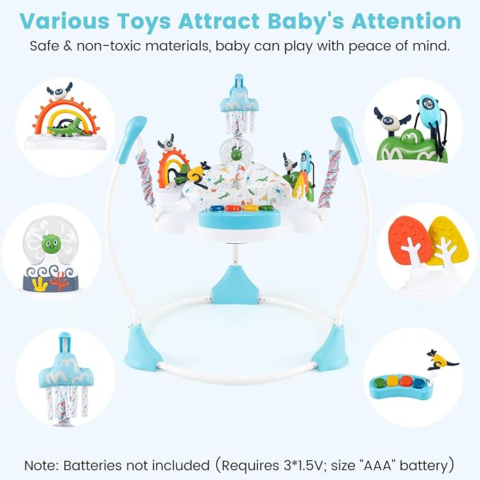 INFANS Baby Activity Center Jumper with Music, Light, Interactive Toys, 360°Rotating Seat, 3 Heights for 6+ Months (Blue)