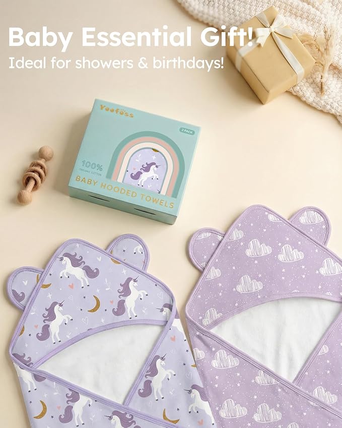 Yoofoss Hooded Baby Towels for Newborn 100% Organic Cotton Baby Bath Towel with Hood for Babies, Infant, Toddler and Kids, 32x32Inch, Soft and Absorbent Newborn Essential