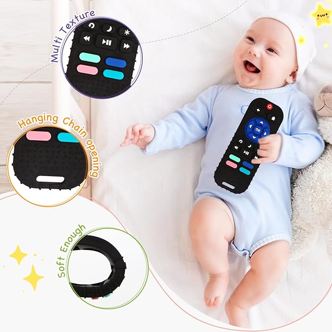 2 Pack Silicone Teethers for Babies 6-12 Months, Teething Toys for Babies 0-6 Months, Remote Teether for Baby, Sensory Toys for Babies,Toddler Infant Girl Boy Gifts