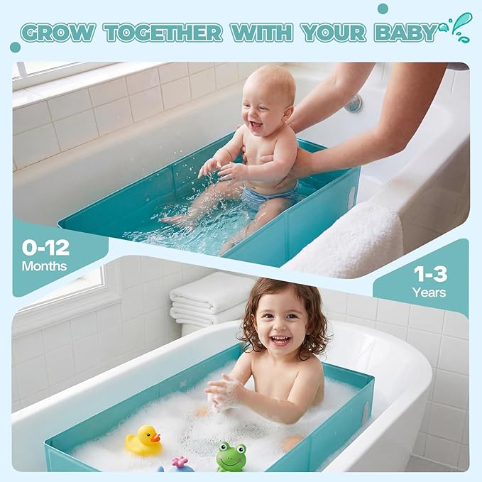 Baby Bathtub, Collapsible Baby Bath Tub, Portable Toddler Bathtub for Travel, Foldable for Space-Saving, Baby Shower Gifts for Newborns, Toddlers