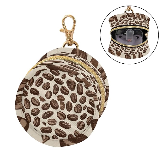 Pacifier Holder with Clip Pacifier Case for Diaper Bag Round Baby Pacifier Pouch Box Bag Portable Many Simple Coffee Beans