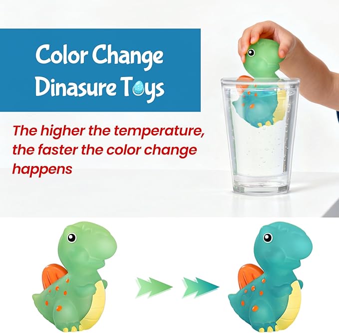 No Hole Dinosaur Bath Toys - Color Change Bath Toys for Toddlers, Fun Water Pool Bathtub Toys for Boys & Girls (with Shark net)
