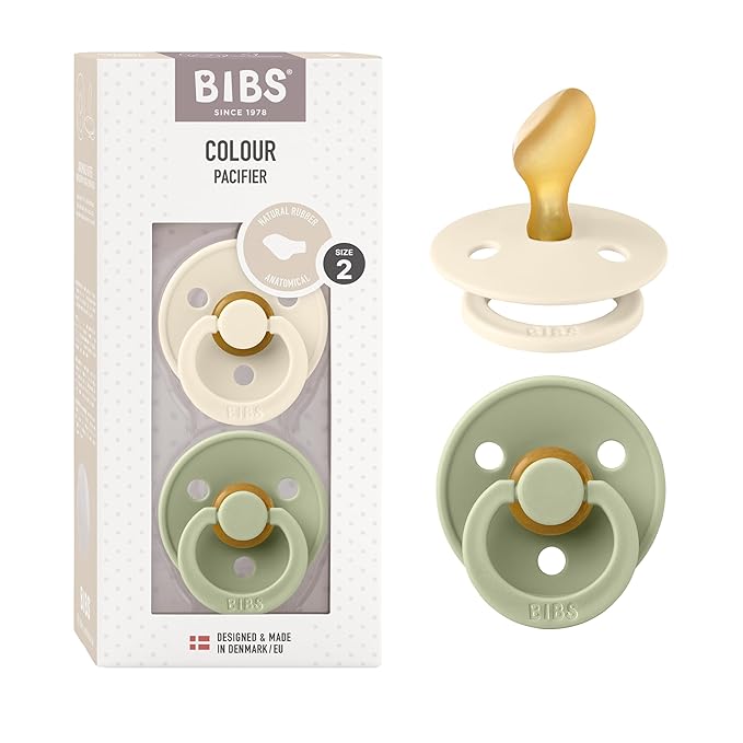 BIBS Pacifiers - Set of 2 | Colour Pacifier with Anatomical Nipple | BPA-Free Natural Rubber | Made in Denmark |Ivory/Sage/Petrol, 6-18 Months