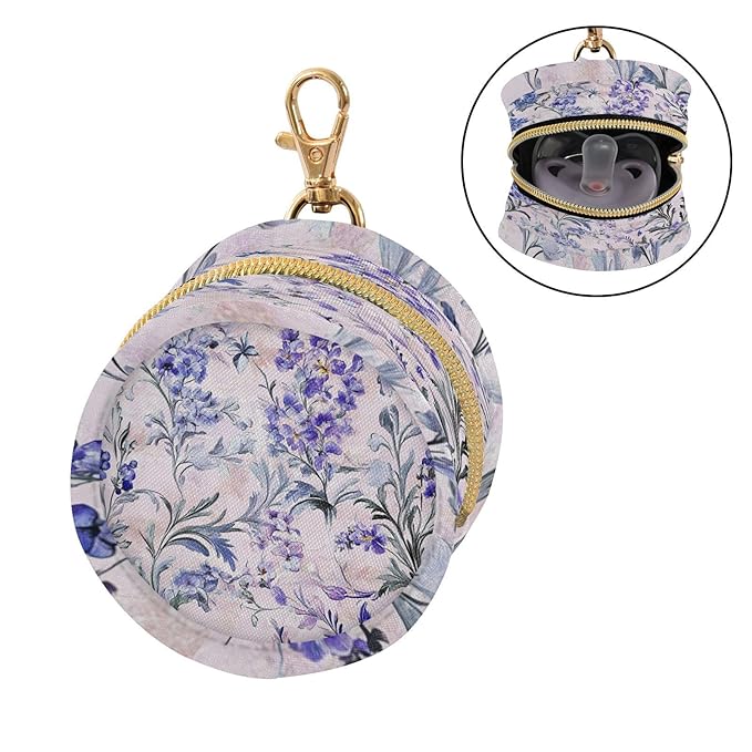 Pacifier Holder with Clip Pacifier Case for Diaper Bag Round Baby Pacifier Pouch Box Bag Portable Lavender and Silver Leaf Pink