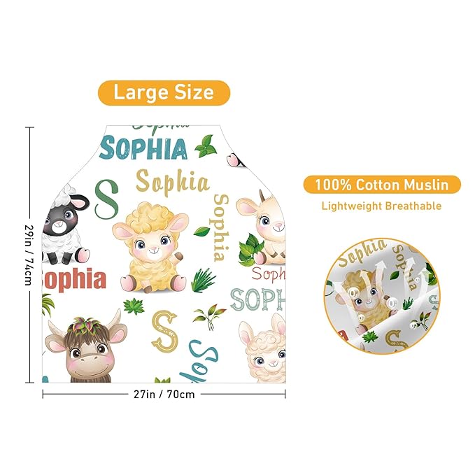 Custom Name Car Seat Canopy - Baby Car Seat Covers, Infant Stroller Cover, Carseat Canopy Christmas Birthday Gifts for Girls and Boys Yellow Sheep Print(27"x29")