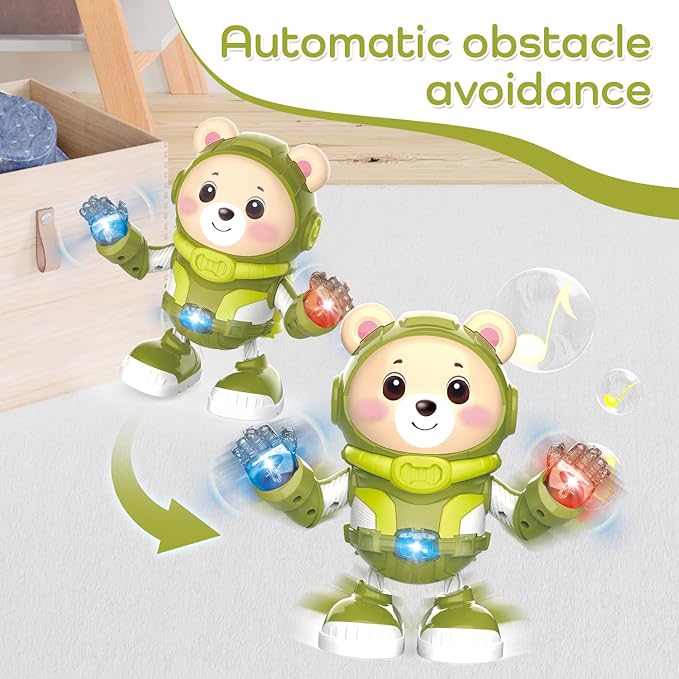Bear Musical Robot Toy for Toddlers, Baby Musical Easter Green Bear Toy Dancing Crawling Tummy Time Toys, Light Up Infant Toys Birthday Easter Gifts