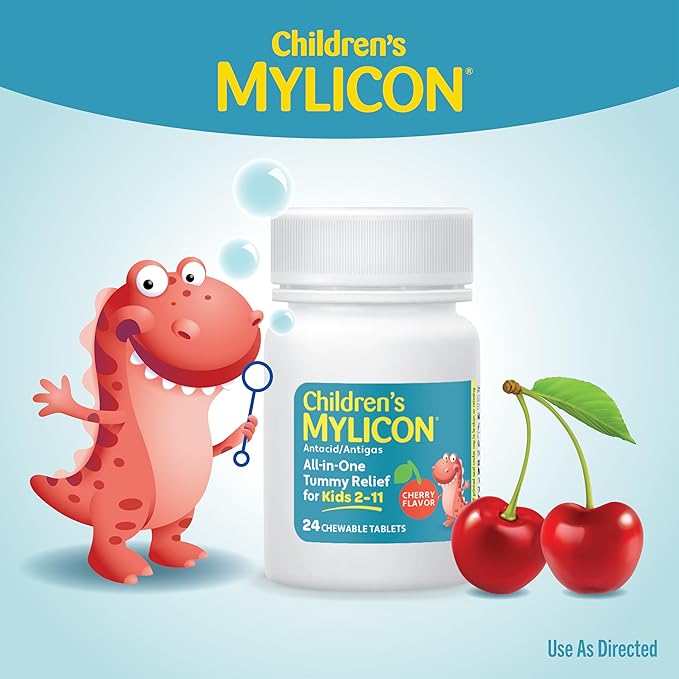 MYLICON Children's Tummy Relief for Kids, 24 Cherry Flavored Chewable Tablets