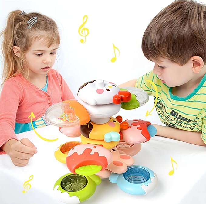 Suction Cup Spinner Toy for Baby, 12 PCS DIY Stackable Spinning Dimple Fidget Bath Toy, Sensory Detachable Window Suction Toys for Toddlers Girls Boys Christmas Birthday Gifts