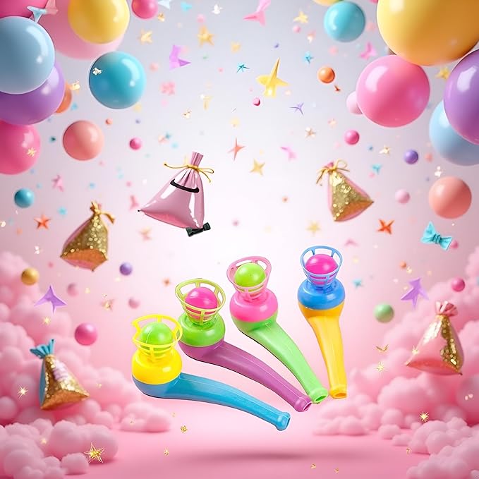 4Pcs Ball Blowing Floating Blow Pipe Balls, Floating Ball for Birthday PartyBalance Game (Random Color)
