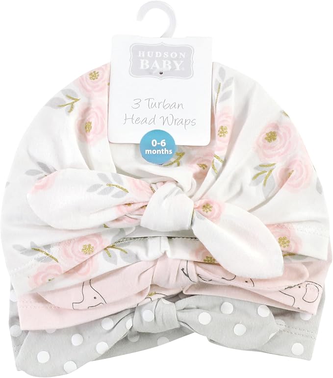 Hudson Baby Infant Girls Turban Cotton Headwraps, 0-24 Months