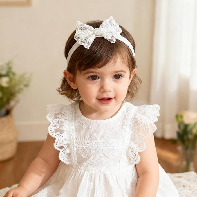Baby Girls Cute Lace Bow Headband Soft Cotton Elastic Hair Accessories for Toddlers Newborns Ideal for Birthdays Baby Shower Photoshoots Special Occasions