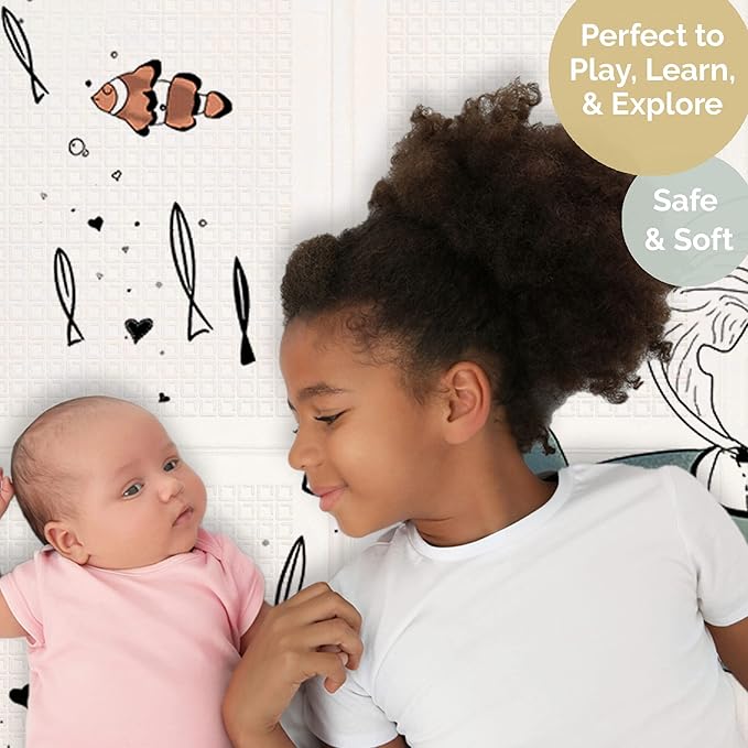 JumpOff Jo Foldable Foam Play Mat – Large Waterproof Baby & Toddler Activity Floor Mat, Double-Sided 70 x 59 Inch Play Surface