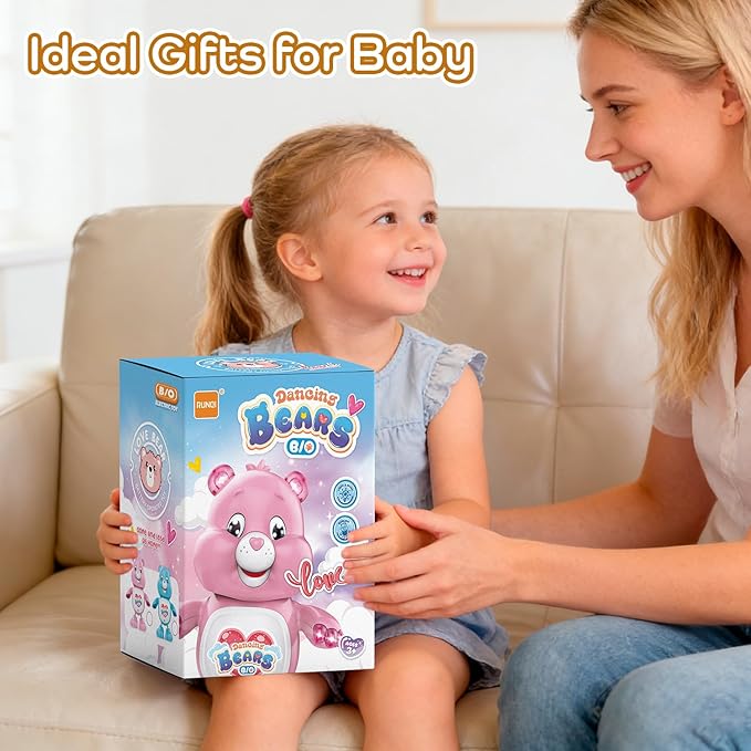 Baby Musical Easter Pink Bear Toy Dancing Crawling Tummy Time Toys, Light Up Infant Toys Birthday Easter Gifts Dancing Bear Musical Toy for Toddlers