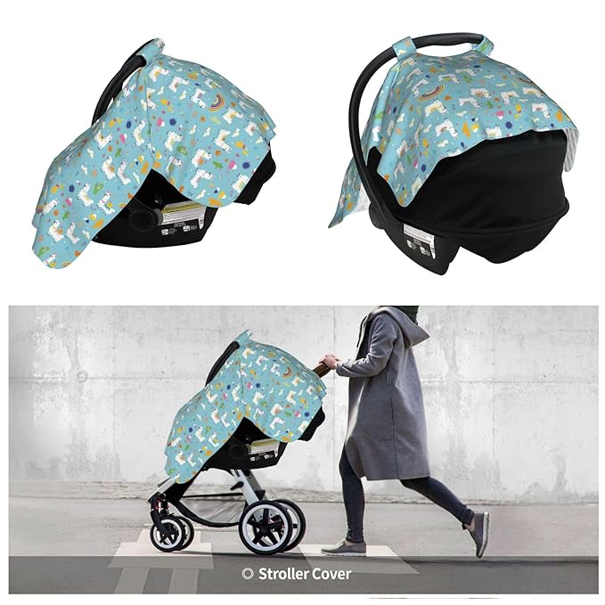 Llama Alpaca Cactuses and Leaves Pattern Baby Car Seat Canopy Nursing Cover for Newborn Car Seat Breastfeeding Covers Blanket Newborn Shower Gift