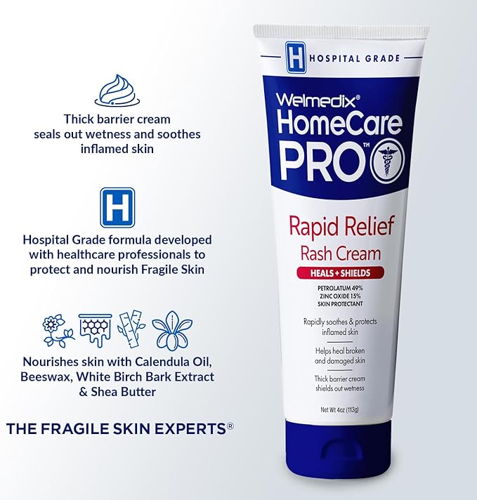 Welmedix HomeCare PRO Rapid Relief Adult Diaper Rash Cream, Fragile Skin Protective Ointment Hospital Grade Healing Ointment