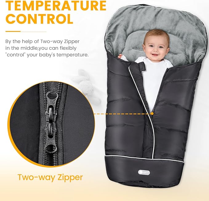 IvyWind Stroller Footmuff Universal, Warm Stroller Cover for Winter, Waterproof Baby Stroller Bunting Bag, Toddler Stroller Winter Sack for Cold Weather, Black