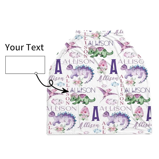 Personalized Baby Car Seat Cover Stroller Canopy: Custom Name Newborn Baby Boy Girl Elastic Dinosaur Nursing Cover for Moms First Birthday Gift Purple(one Size)