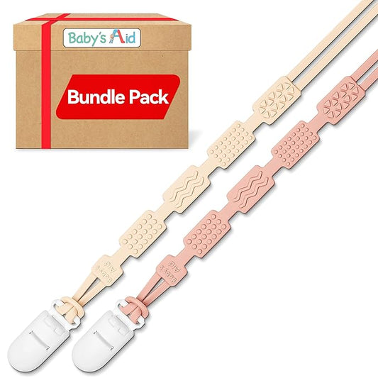 Two Pacifier Clips, 100% Food-Grade Silicone (Buttercream, Blush) - Baby’s Aid Bundle Pack