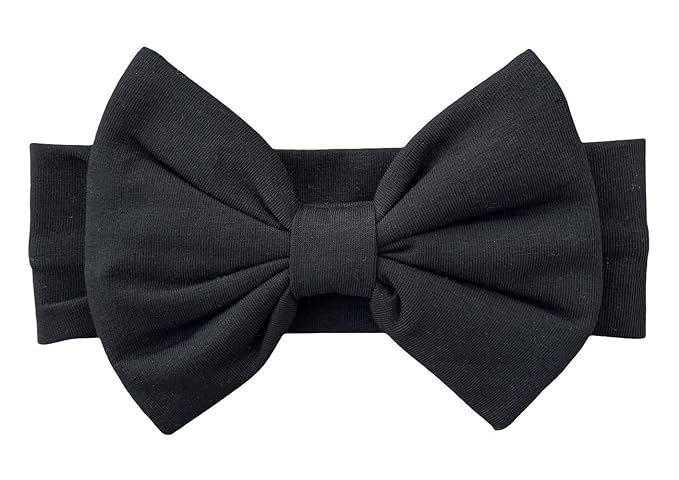 Newborn Baby Girl Headband 0–6 Months – Soft Cotton Big Bow Headband for Infants, Stretchy Baby Hair Band, 4.3" (11 cm) Bow, 2.4" (6 cm) Band (Black, 0-6 Month)