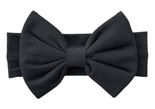 Newborn Baby Girl Headband 0–6 Months – Soft Cotton Big Bow Headband for Infants, Stretchy Baby Hair Band, 4.3" (11 cm) Bow, 2.4" (6 cm) Band (Black, 0-6 Month)