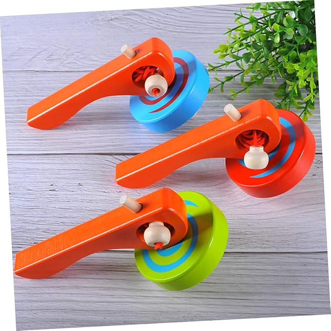 Kisangel 3-Pack Gyroscope Toys with Handle and Pull String Wire Educational Wooden Spinning Tops for Kids Toddlers Portable and Lightweight for Indoor and Outdoor Play
