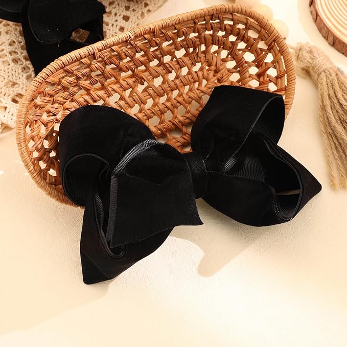 Oaoleer 2PCS 6inch Velvet Hair Bows Clips, Black Velvet Bows Hair Alligator Clips Hair Barrettes for Baby Girls Infants Toddlers Kids Teens Children