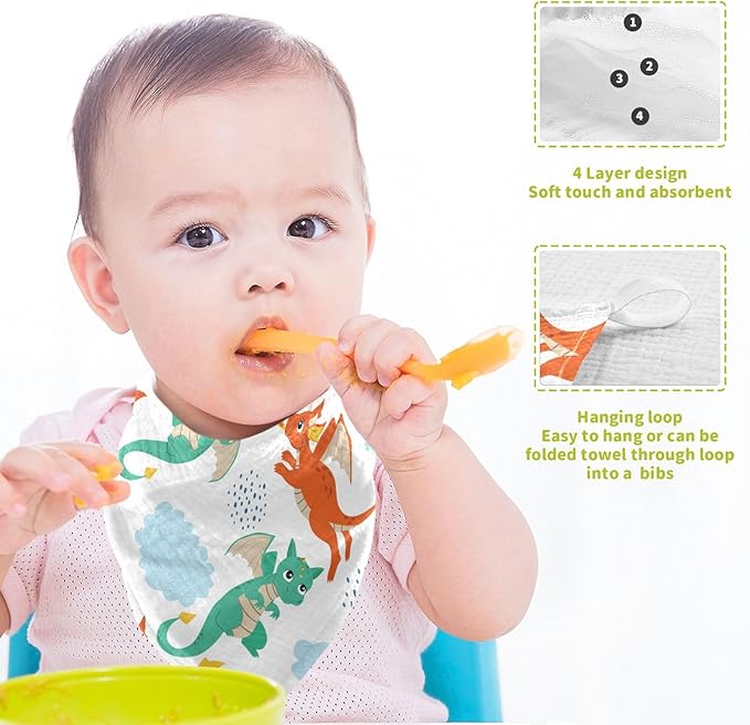 vvfelixl Baby Muslin Washcloths Flying Dragons Baby Burp Cloths Cotton Baby Face Towel for Newborn Infants Boys Girls Soft and Absorbent 11.8 X 11.8 in, 3 Pack