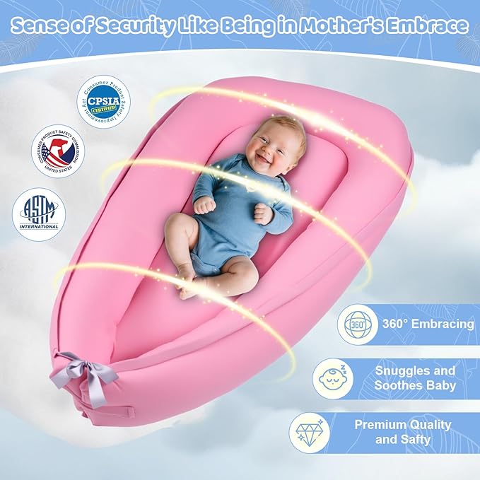 Baby Lounger, Baby Lounger for Newborn 0-24 Months, Premium Soft & Breathable Infant Lounger, Pure Cotton Baby Nest for Boys & Girls, Portable Newborn Lounger for Travel and Home.