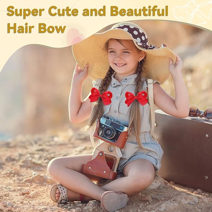 20Pcs 4" Hair Bows,Grosgrain Ribbon Solid Color Hair Bow with Alligator Clips,Hand-made Toddler Red Bows Hair Accessories for Girls Kids Children Little Teen (Red)