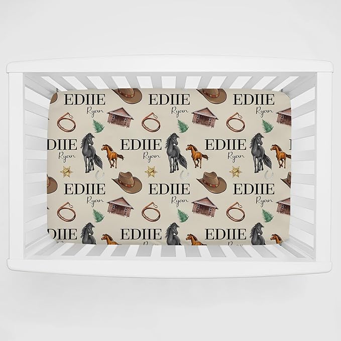 Personalized Pack 'n Play Sheets - Custom Cowboy Mesh Crib Sheets with Baby Name, Soft Breathable Material