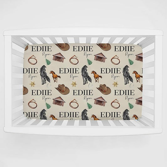 Personalized Pack 'n Play Sheets - Custom Cowboy Mesh Crib Sheets with Baby Name, Soft Breathable Material