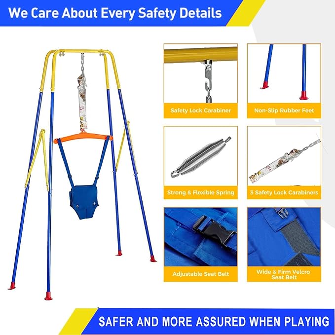 Baby Jumper Set with Hanging Shelf Adjustable Toddler Baby Bouncer Baby Toys… (Blue2#)