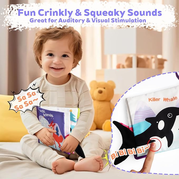 Baby Books 0-6 Months, Infant Tummy Time Toy 6-12 Months Touch Feel Book Travel Toy Gifts for Boys Girls 0-3 Months Baby Shower Birthday Easter Basket Stuffers