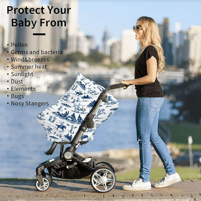 Western Cowboy Cactus Baby Stuff Car Seat Cover for Baby Carseat Covers for Girl Boy Stretchy Soft Breathable Breastfeeding Infant Car Seat Canopy Carrier Cover