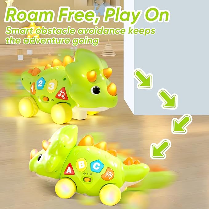 Dinosaur Baby Musical Toys, Dinosaur Tummy Time Toy with Musical for Kids, Early Learning Educational Crawling Toys Gifts for Toddlers Ages 1-3.