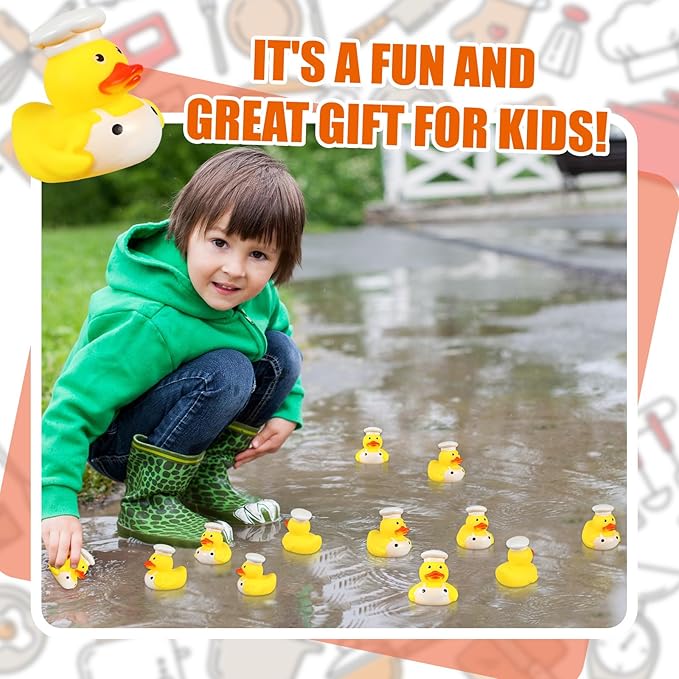 Sotiff 24 Pcs Chef Rubber Ducks Bulk 2 Inch Chef Rubber Ducky for Birthday Party Gifts Beach Summer Bathtub Pool Float
