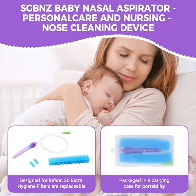Nasal Aspirator for Baby with 20 Hygiene Filters Nose Sucker, Reusable Infant Nose Cleaner, Easy to Use and Clean, Custom-Sized for Newborns Nasal -Portable for Both Travel and Home Use-Purple